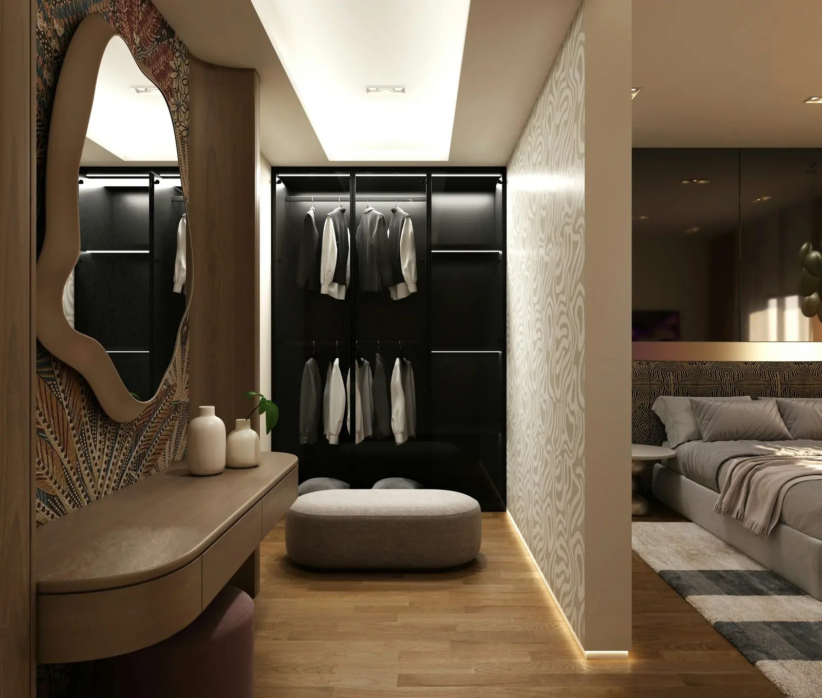 A calm dressing room with every item in its place