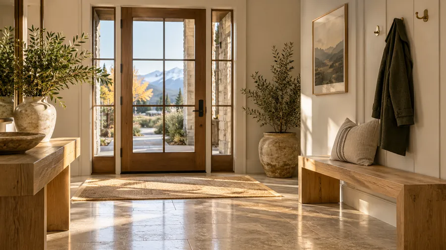 Bright entryway with stone floor