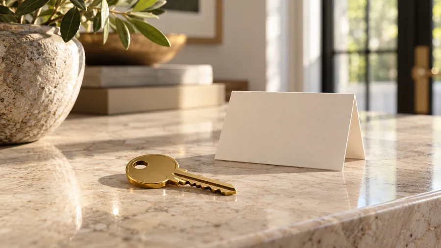 House key on a stone counter