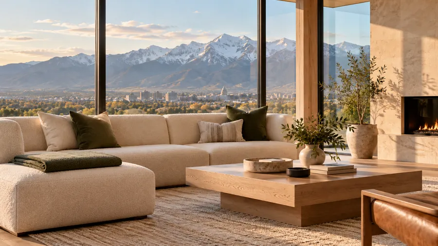 Living room with mountain views