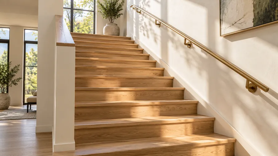 Oak staircase in morning light