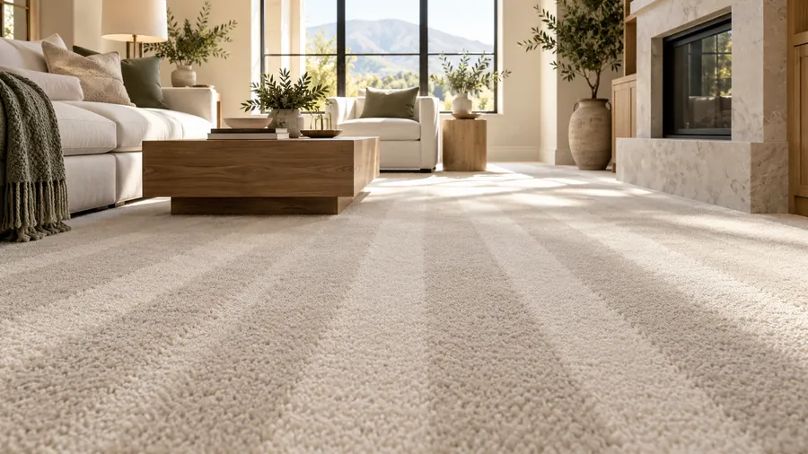 Fresh vacuum lines on a living room carpet
